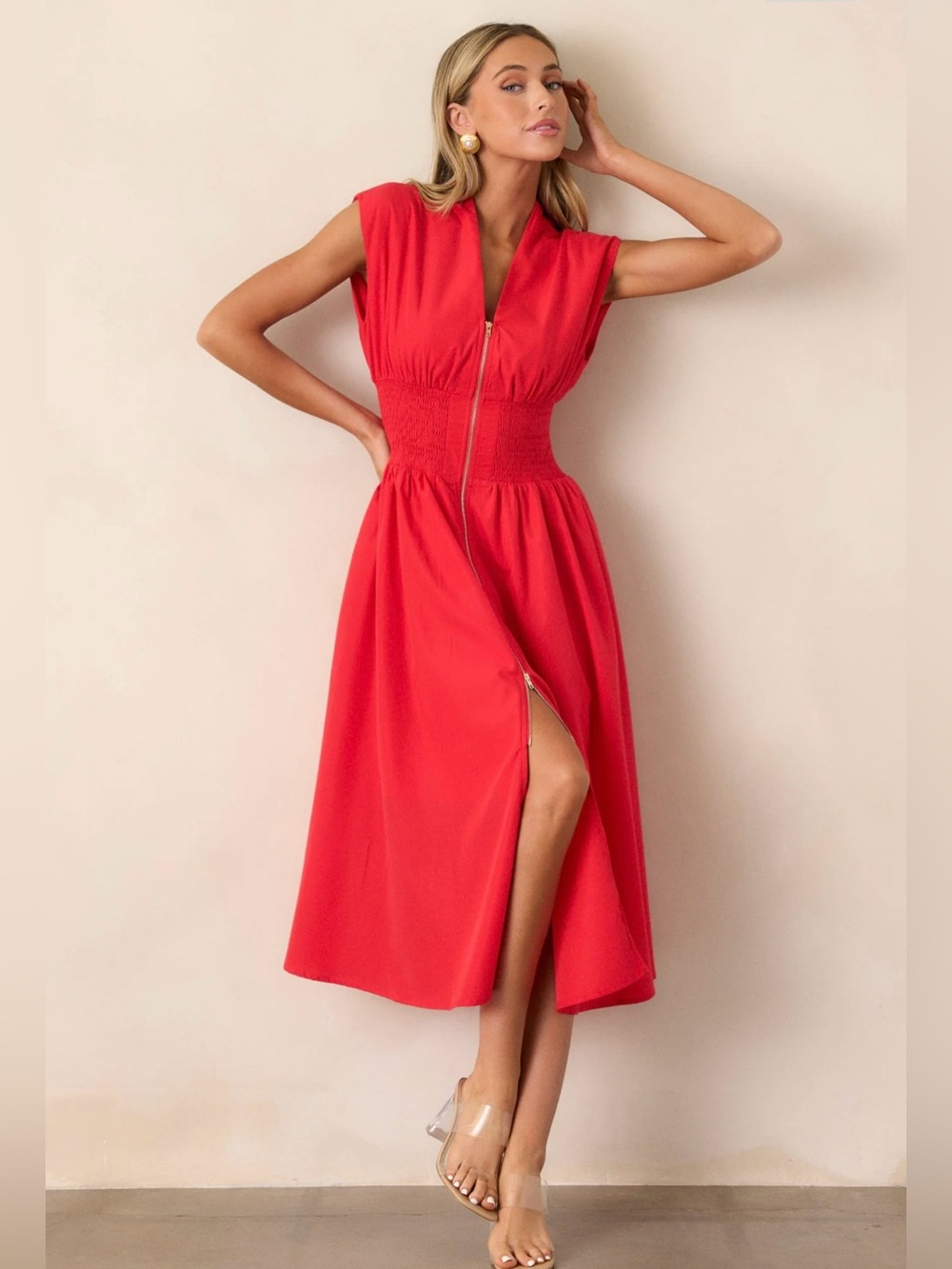 Anthropologie The Tommie Zip Front Midi Red Dress - Picture 1 of 7